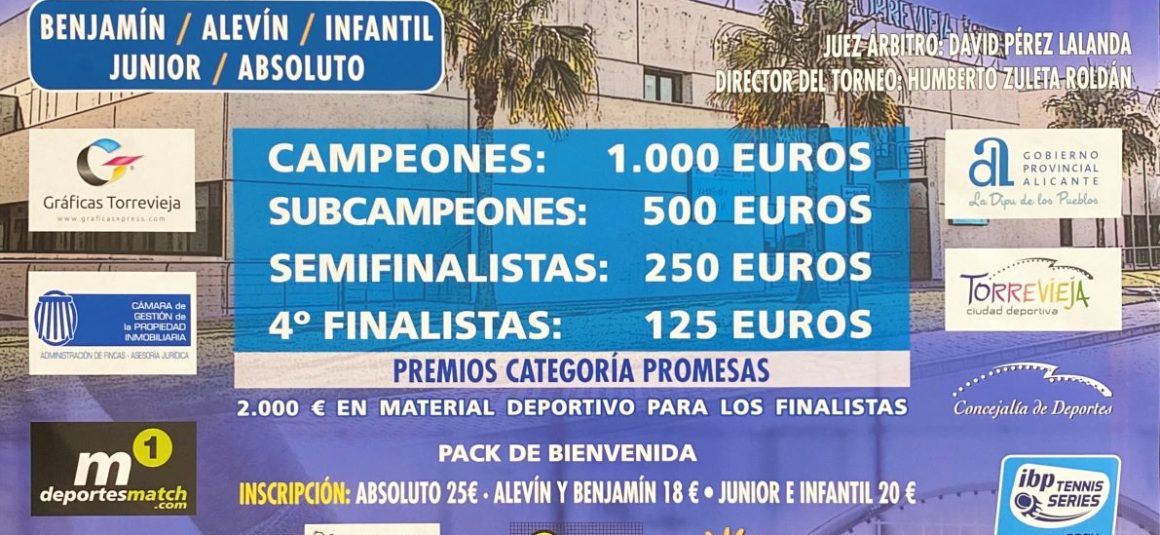 Del 1 al 9 de agosto se celebrará el 42º Torneo de Tenis “Ciudad de Torrevieja”, con la participación de más de 300 tenistas.