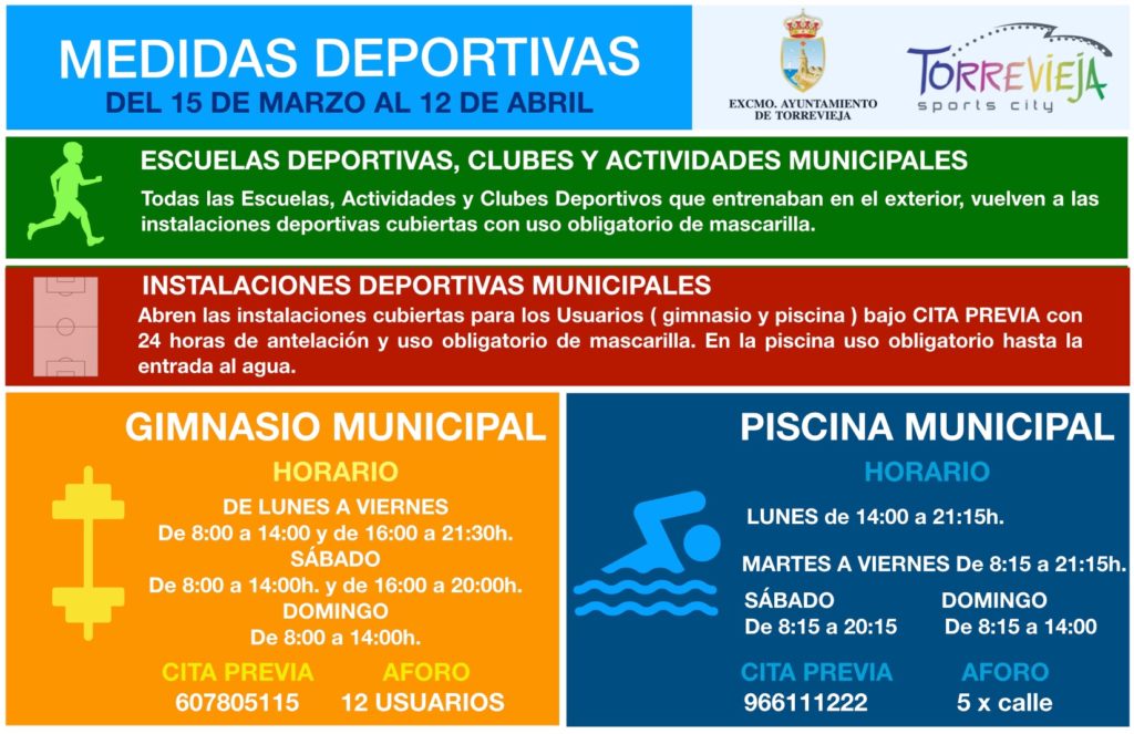 📣 Información sobre las nuevas medidas a tomar por la Concejalía de Deportes ante la nueva normativa decretada por la Consellería de Salud de la Comunidad Valenciana en el ámbito deportivo. 📔‼️