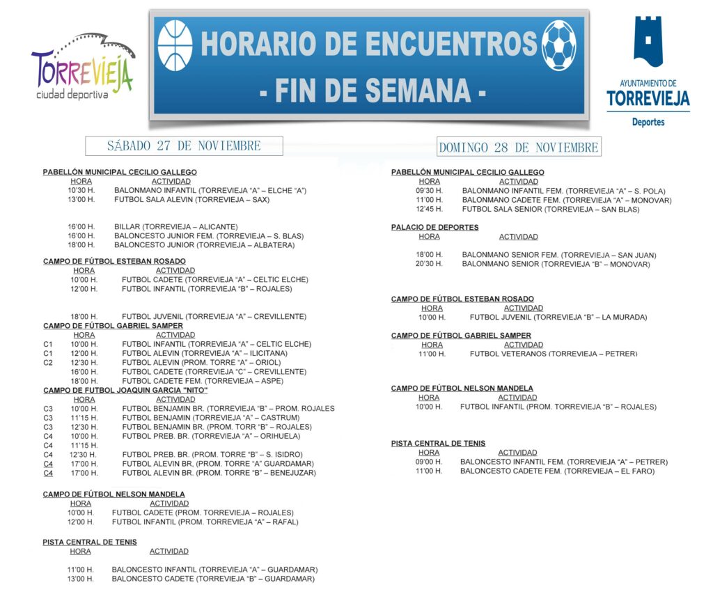 AGENDA DEPORTIVA PARA ESTE FIN DE SEMANA