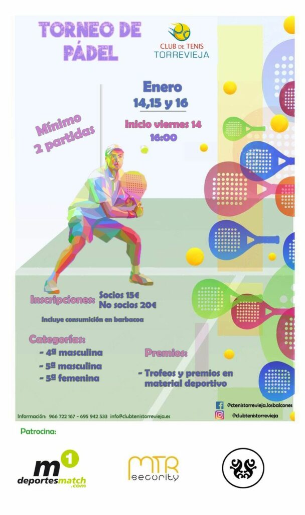 EL CLUB DE TENIS TORREVIEJA ORGANIZA UN TORNEO SOCIAL DE PÁDEL