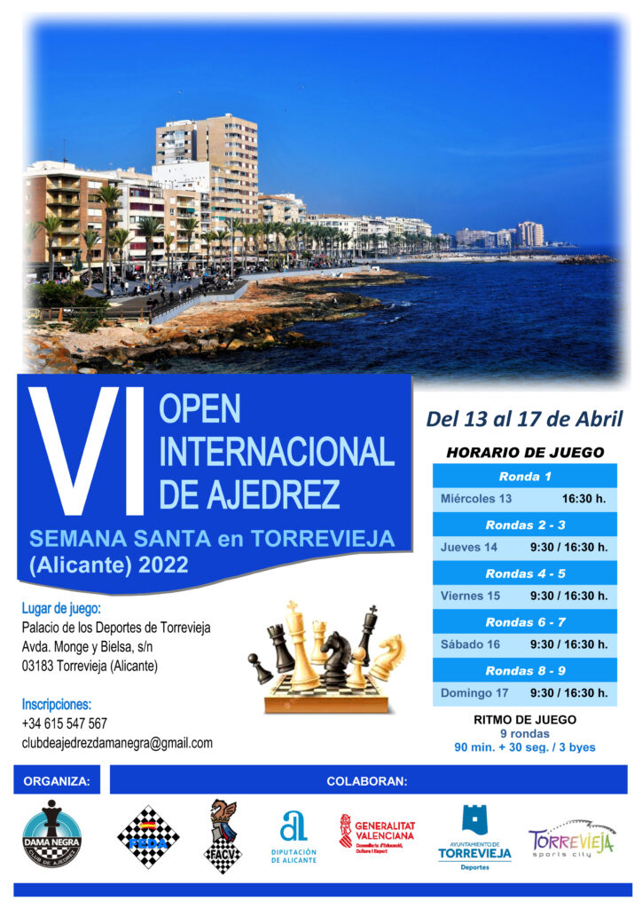 ♟La Ciudad de Torrevieja, será la sede del “VI Open Internacional de Ajedrez Semana Santa”.