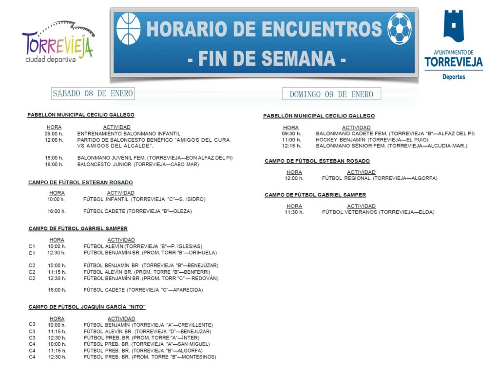 AGENDA DEPORTIVA PARA EL FIN DE SEMANA