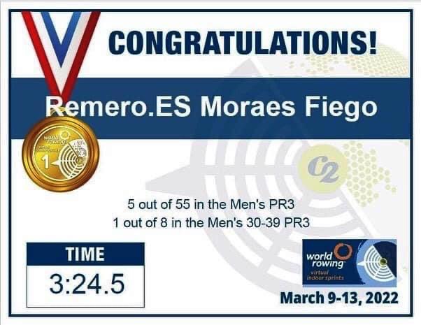 🚣‍♀️Juan Luis Moraes 🥇1º en el Remo Indoor 2022 World Rowing Virtual.