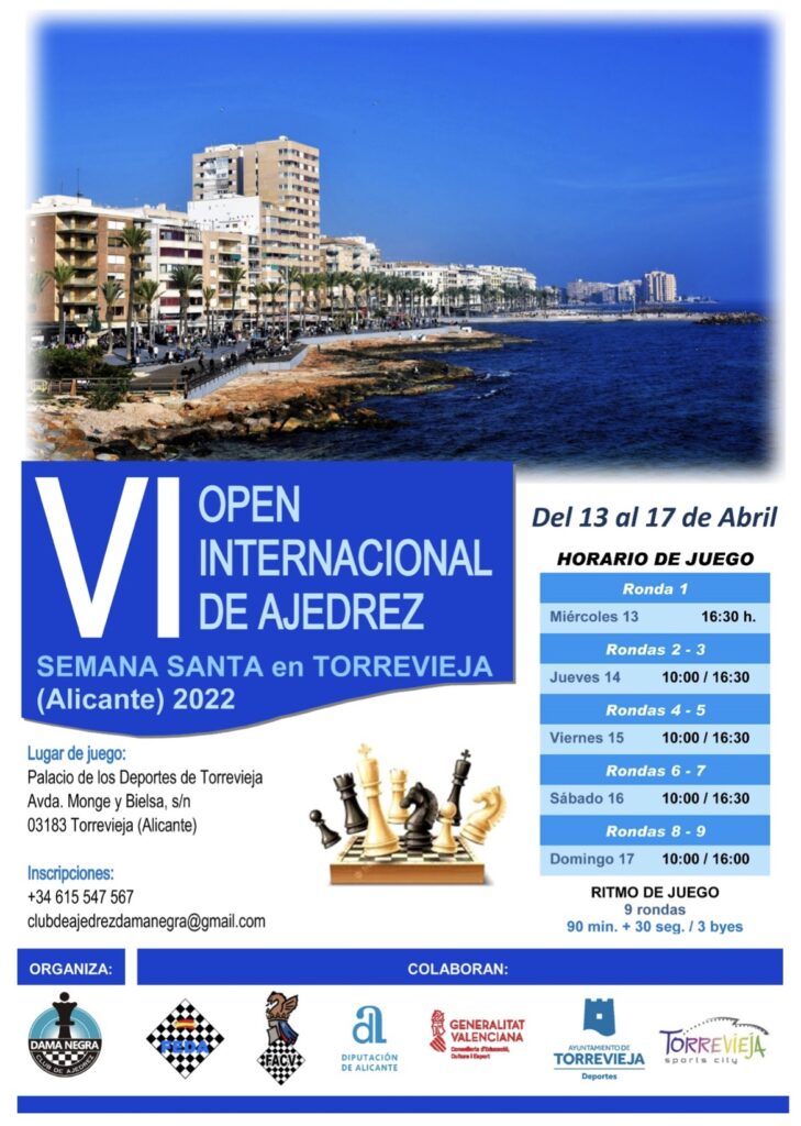 ♟VI Open Internacional de Ajedrez “Semana Santa” en Torrevieja con actividades paralelas.👏🏻👏🏻👏🏻