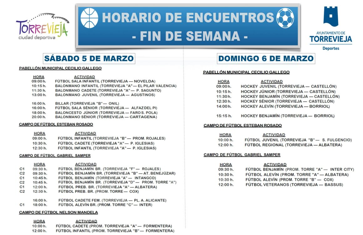 ¡AGENDA DEPORTIVA PARA ESTE FIN DE SEMANA!