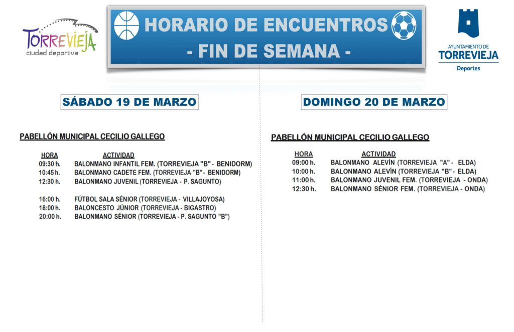 AGENDA DEPORTIVA PARA ESTE FIN DE SEMANA
