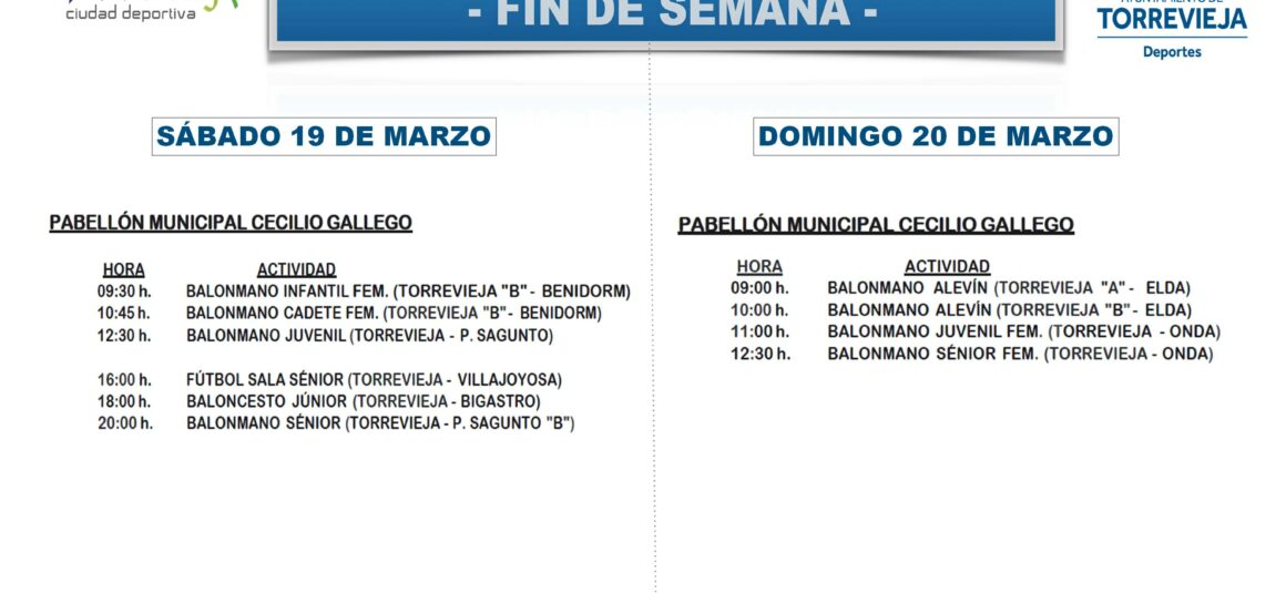 AGENDA DEPORTIVA PARA ESTE FIN DE SEMANA AGENDA DEPORTIVA PARA ESTE FIN DE SEMANA