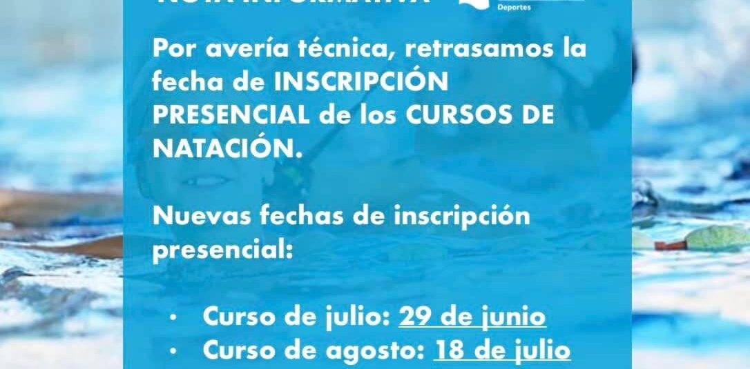 (Español) 👉🏻Por avería técnica, retrasamos la fecha de INSCRIPCIÓN PRESENCIAL de los CURSOS DE NATACIÓN.