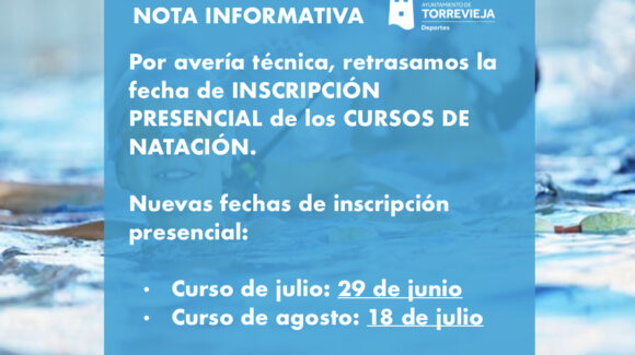 (Español) Por avería técnica, retrasamos la fecha de inscripción presencial de los cursos de natación (Español) Por avería técnica, retrasamos la fecha de inscripción presencial de los cursos de natación