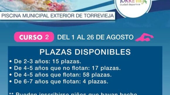 (Español) ¡PLAZAS DISPONIBLES PARA LOS CURSOS DE NATACIÓN DE AGOSTO!