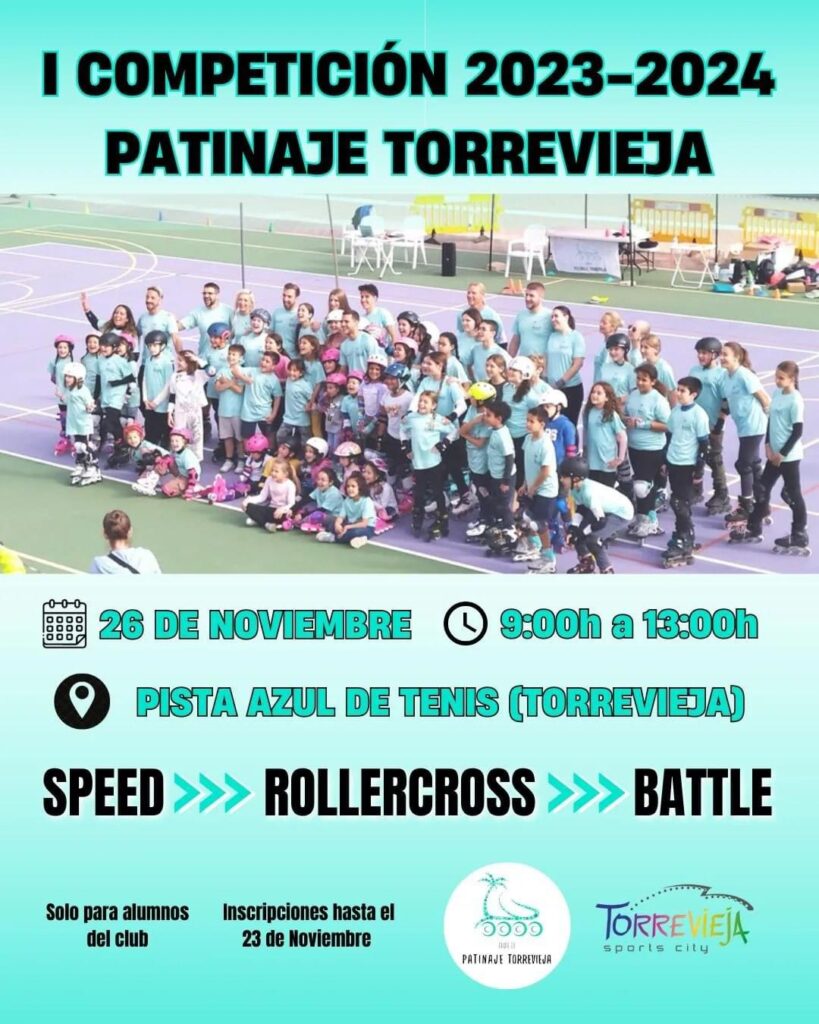 El próximo domingo 26 de Noviembre, el Club de Patinaje Torrevieja, realizará la 1a competición Freestyle de Torrevieja de la temporada 23-24