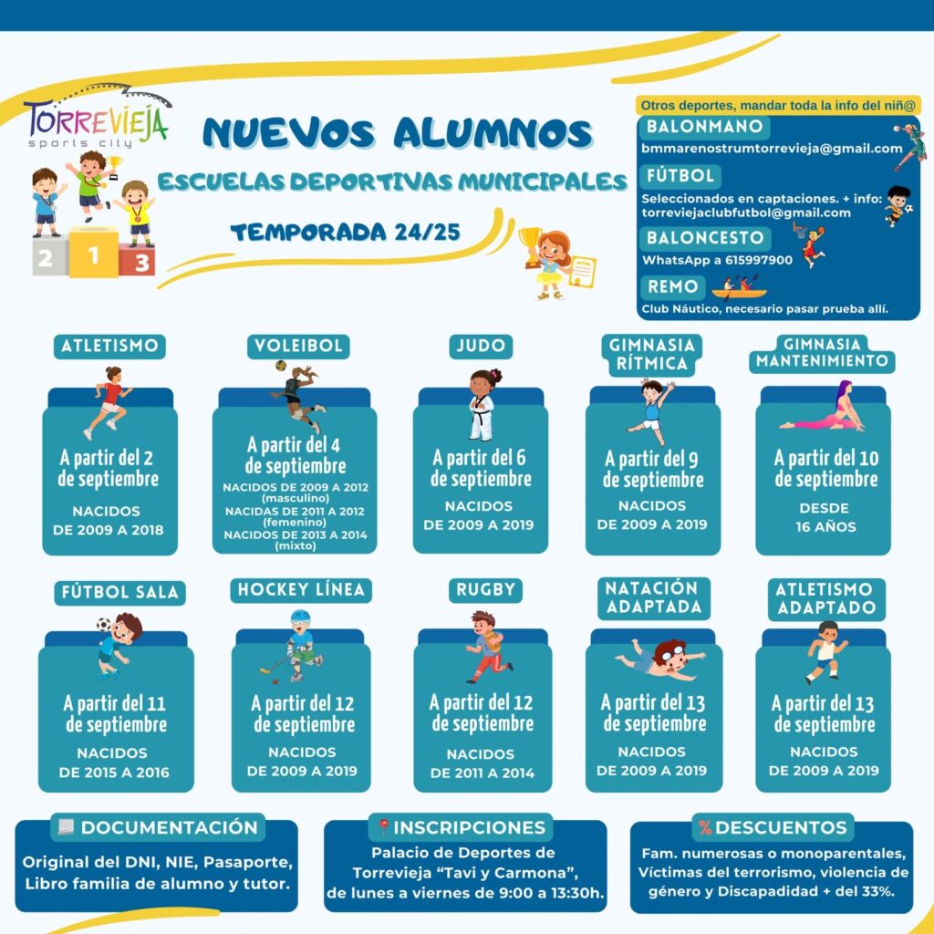 INSCRIPCIONES PARA NUEVOS ALUMNOS DE LAS ESCUELAS DEPORTIVAS MUNICIPALES 24/25