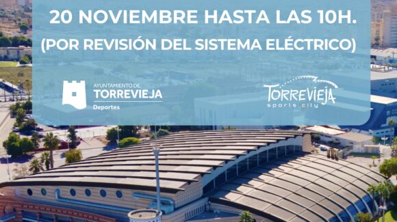 El próximo miércoles 20 de noviembre se cerrará el Palacio de Deportes (piscina, oficinas, pistas deportivas,…) hasta las 10h. Por revisión del sistema eléctrico. El próximo miércoles 20 de noviembre se cerrará el Palacio de Deportes (piscina, oficinas, pistas deportivas,…) hasta las 10h. Por revisión del sistema eléctrico.