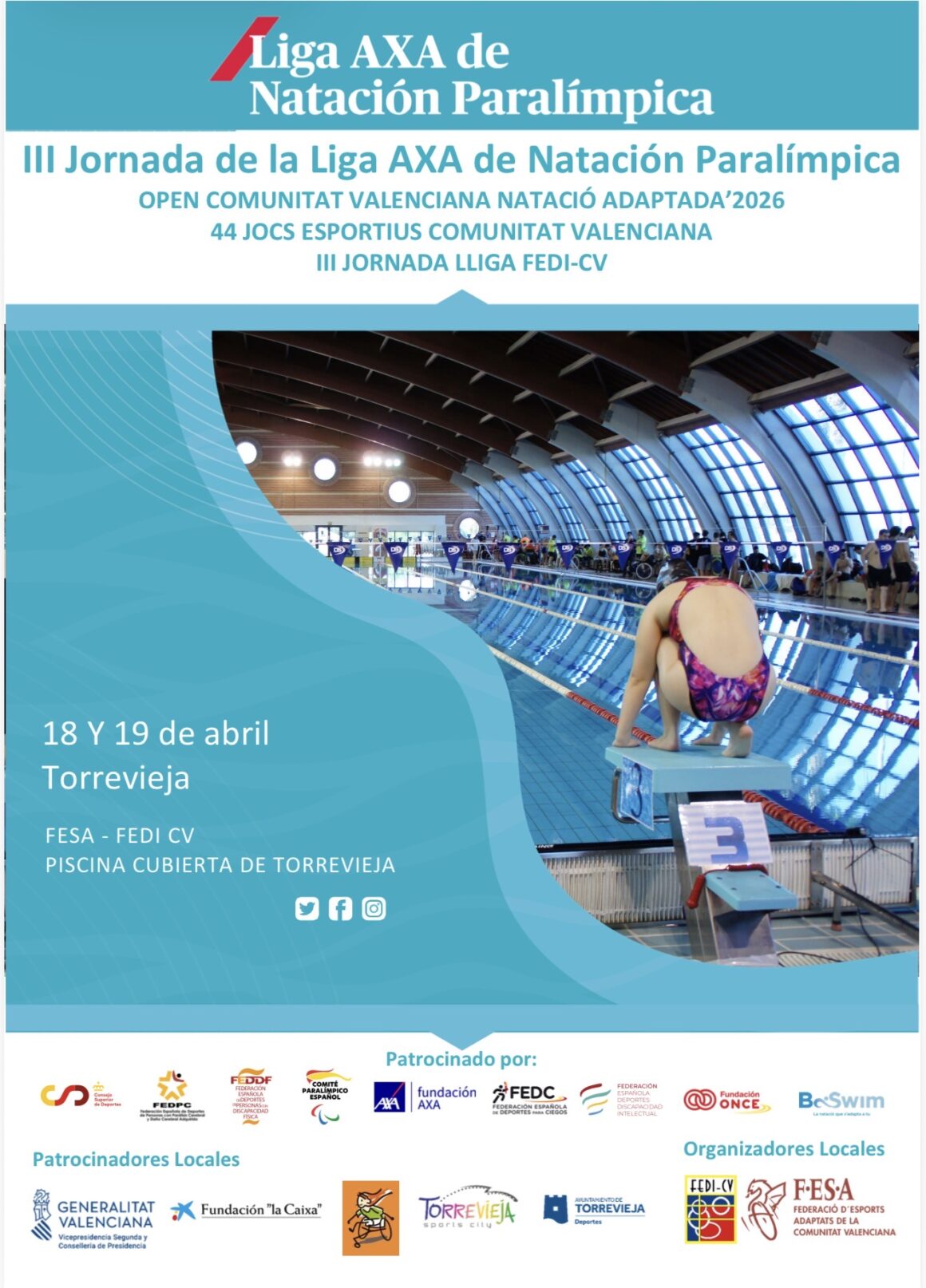 🏆🏊🏻Torrevieja acoge la III Jornada de la Liga AXA de Natación Paralímpica y el Open Comunitat Valenciana de Natación Adaptada 2026 – III Jornada Liga Fedi C.V.