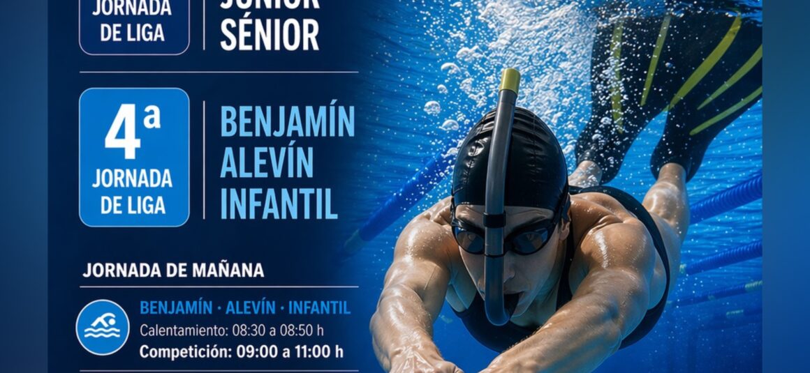 🏆🤿3ª Jornada de Liga Cadete, Júnior y Sénior y la 4ª Jornada de Liga Benjamín, Alevín e Infantil de Natación con Aletas y Velocidad en Inmersión por clubes.