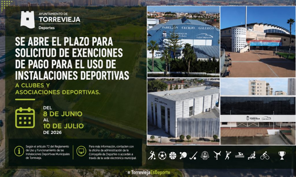 📣 SE ABRE EL PLAZO PARA SOLICITUD DE EXENCIONES DE PAGO PARA EL USO DE INSTALACIONES DEPORTIVAS A CLUBES Y ASOCIACIONES DEPORTIVAS.