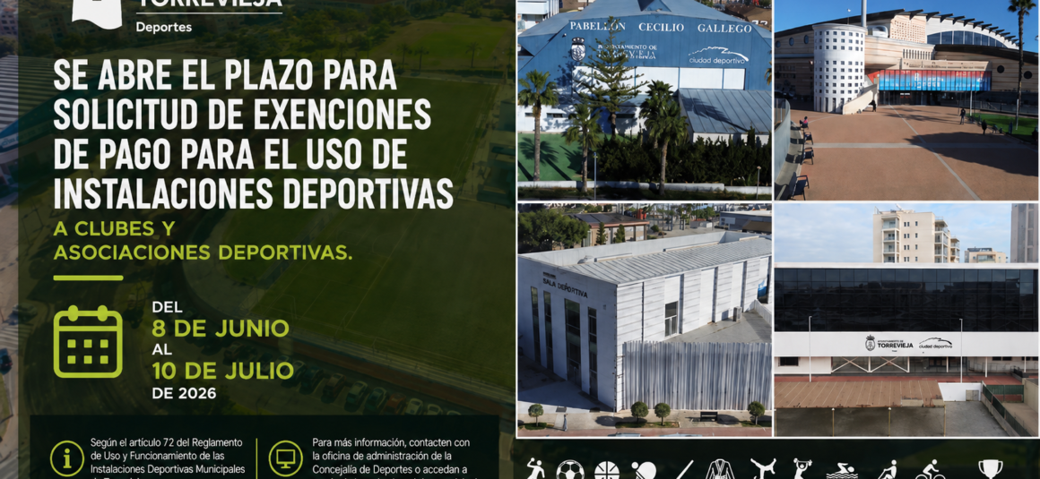 📣 SE ABRE EL PLAZO PARA SOLICITUD DE EXENCIONES DE PAGO PARA EL USO DE INSTALACIONES DEPORTIVAS A CLUBES Y ASOCIACIONES DEPORTIVAS. 📣 SE ABRE EL PLAZO PARA SOLICITUD DE EXENCIONES DE PAGO PARA EL USO DE INSTALACIONES DEPORTIVAS A CLUBES Y ASOCIACIONES DEPORTIVAS.