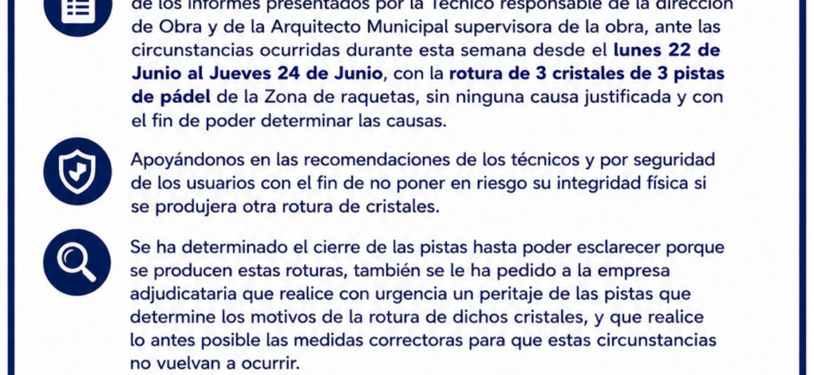 🚨CIERRE POR SEGURIDAD DE LOS USUAROS DE LAS PISTAS DE PADEL.