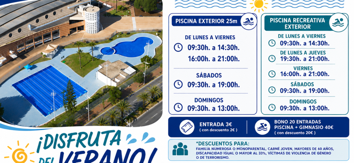 ☀️🏊♀️Nuevo horario de las Piscinas Municipales Exteriores para el periodo comprendido entre el 6 y el 30 de julio. ☀️🏊♀️Nuevo horario de las Piscinas Municipales Exteriores para el periodo comprendido entre el 6 y el 30 de julio.