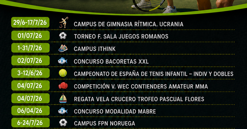 🏅 AGENDA DE EVENTOS Y CAMPUS DEPORTIVOS DE JULIO 2026 ☀️