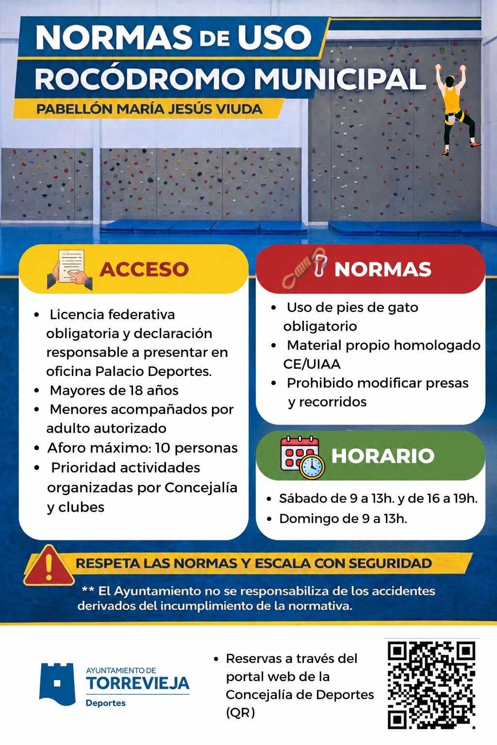 📢 Normas de uso del Rocódromo Municipal – Pabellón María Jesús Viuda 📢 Normas de uso del Rocódromo Municipal – Pabellón María Jesús Viuda