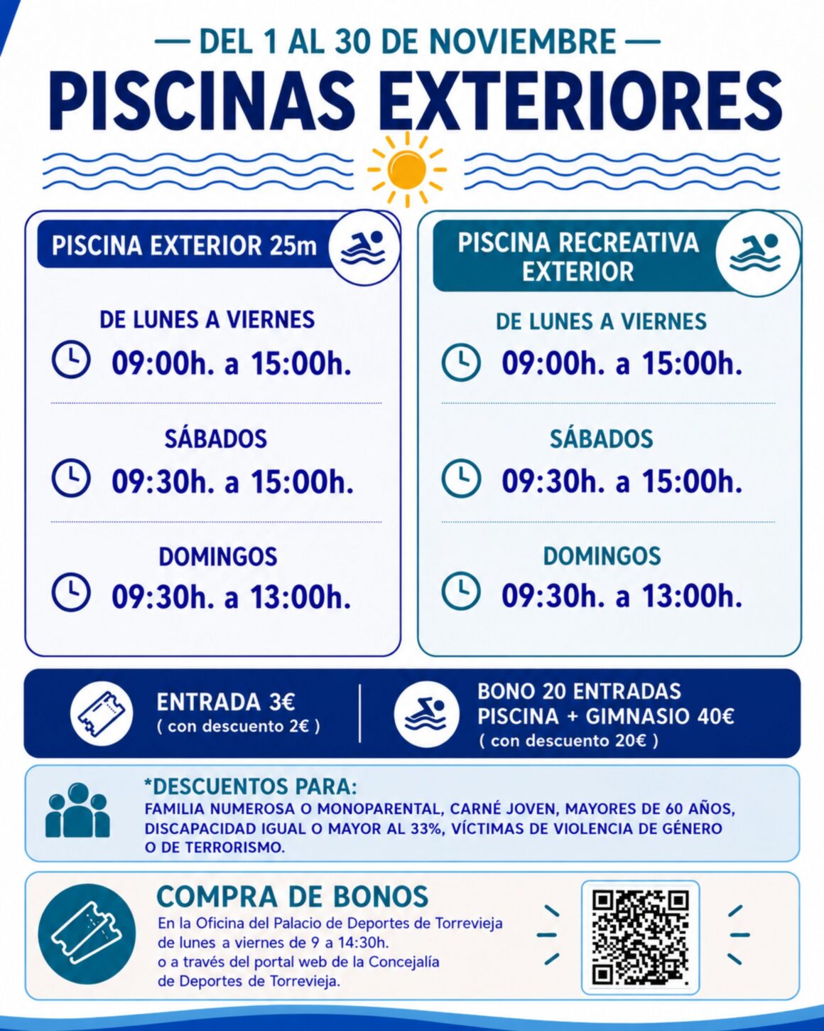 🏊‍♂️ ¡NUEVO HORARIO DE LAS PISCINAS EXTERIORES DE TORREVIEJA PARA NOVIEMBRE! 💦